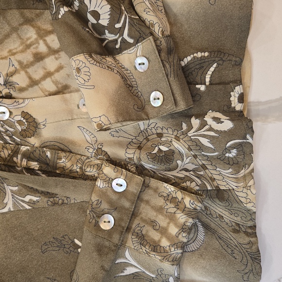 VTG Victoria's Secret Soie 100% Silk Paisley Tie Button Down Blouse Green Size 6 - Picture 7 of 9